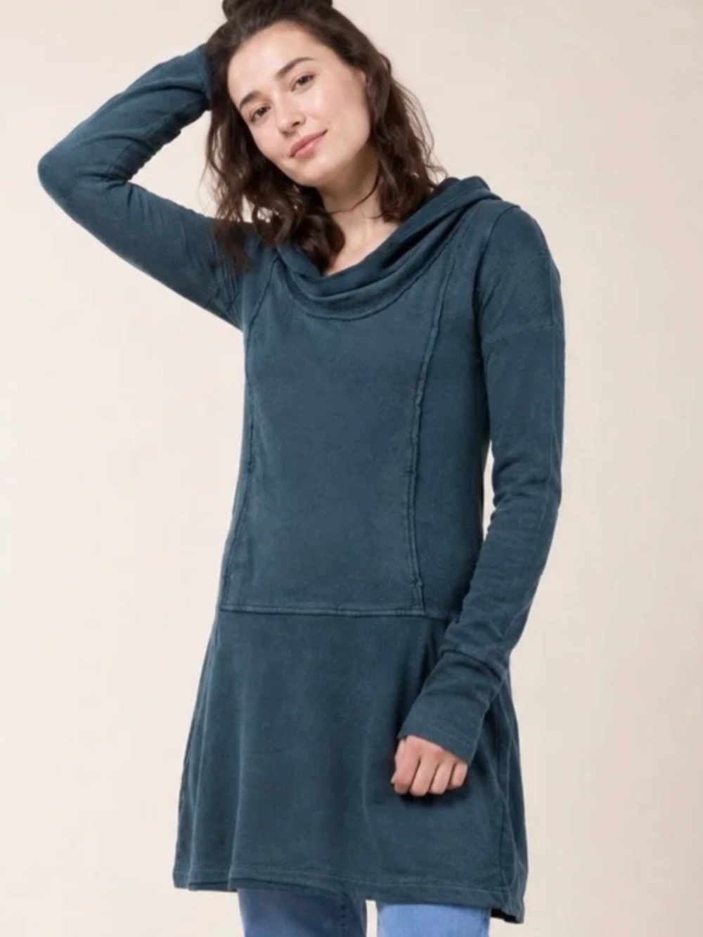 Prairie Underground Hemp and Cotton Hooded Tunic Sweatshirt Dress XS